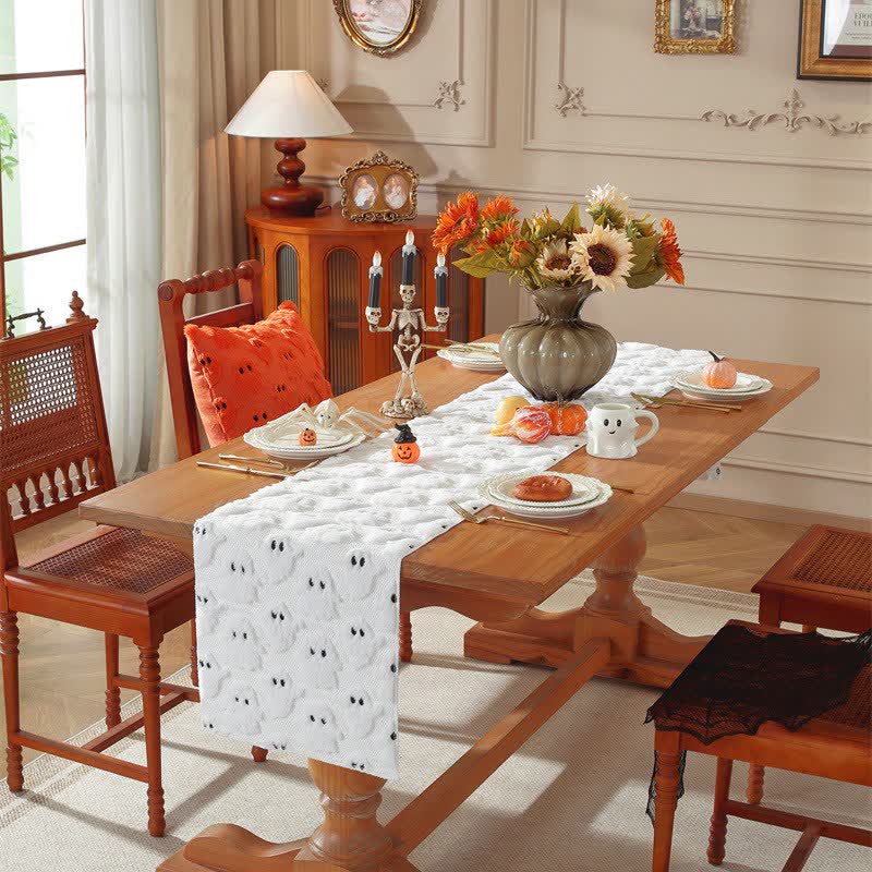Halloween Plush Ghost Embroidered Table Runner