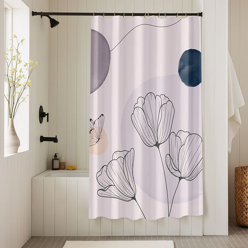 Waterproof Rural Tulip Butterfly Shower Curtain