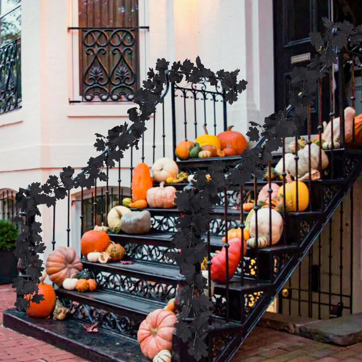 Halloween Black Artificial Maple Leaf Garland
