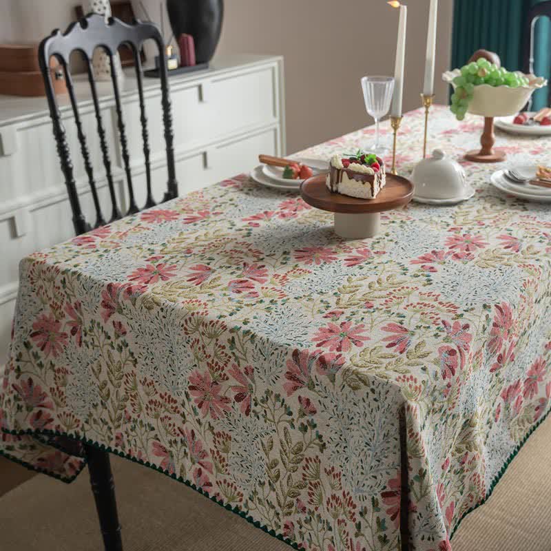 Vintage Pink Lily Jacquard Tablecloth