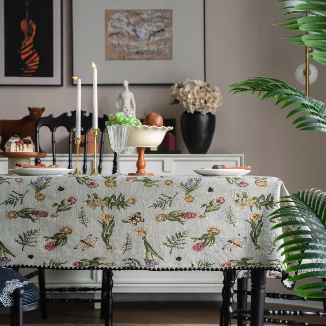 Vintage Butterfly Daffodils Jacquard Tablecloth