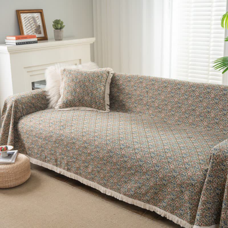 Jacquard Plaid Floral Sofa Protector