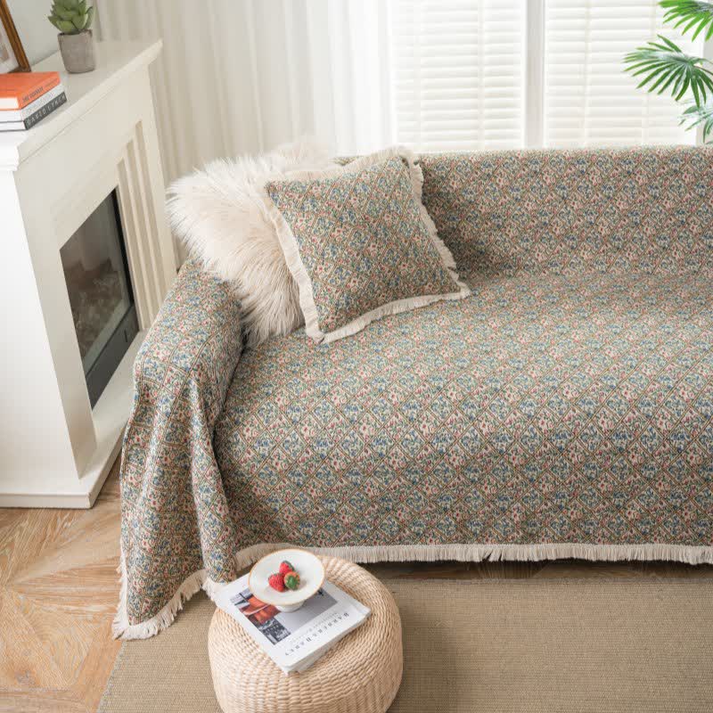 Jacquard Plaid Floral Sofa Protector