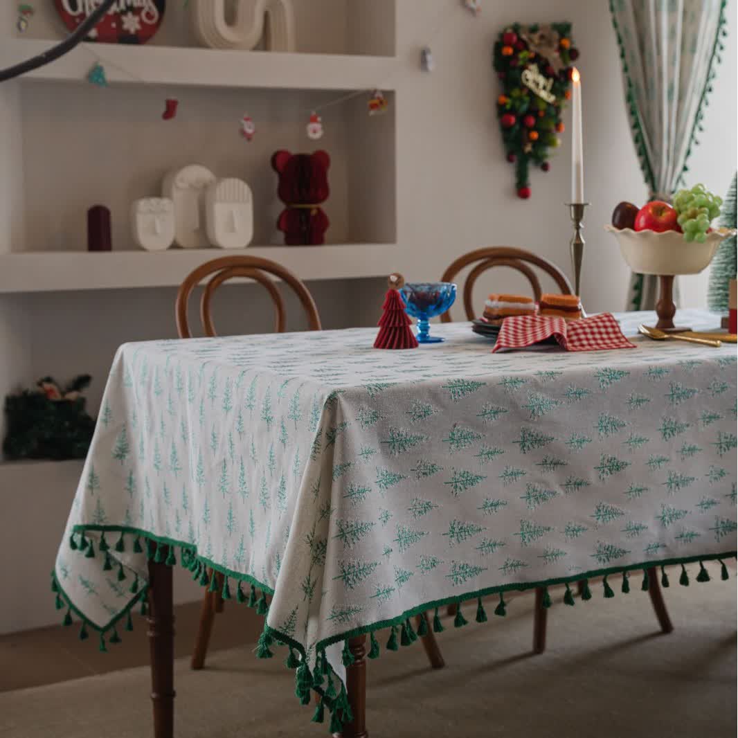 Green Fir Tree Print Tablecloth