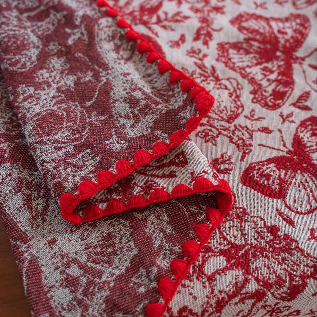 Red Butterfly Floral Jacquard Tablecloth