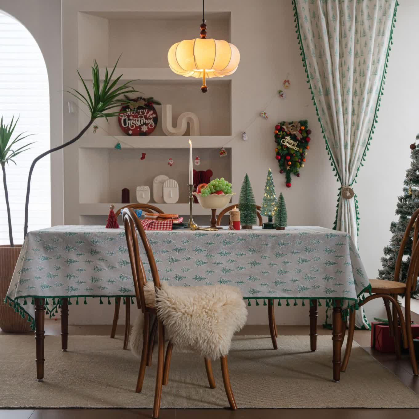 Green Fir Tree Print Tablecloth
