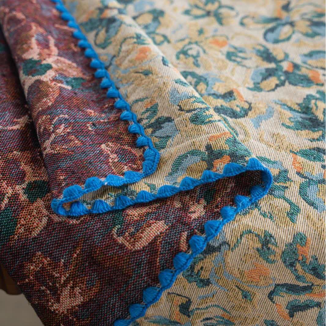 Rustic Style Blue Floral Jacquard Tablecloth