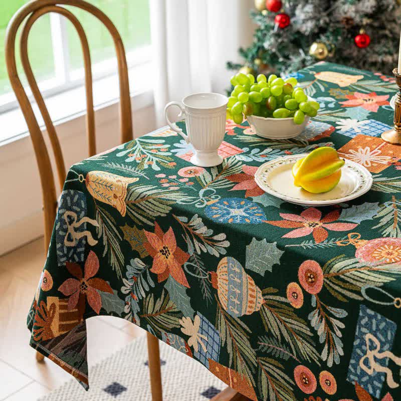 Plant & Floral Print Jacquard Tablecloth