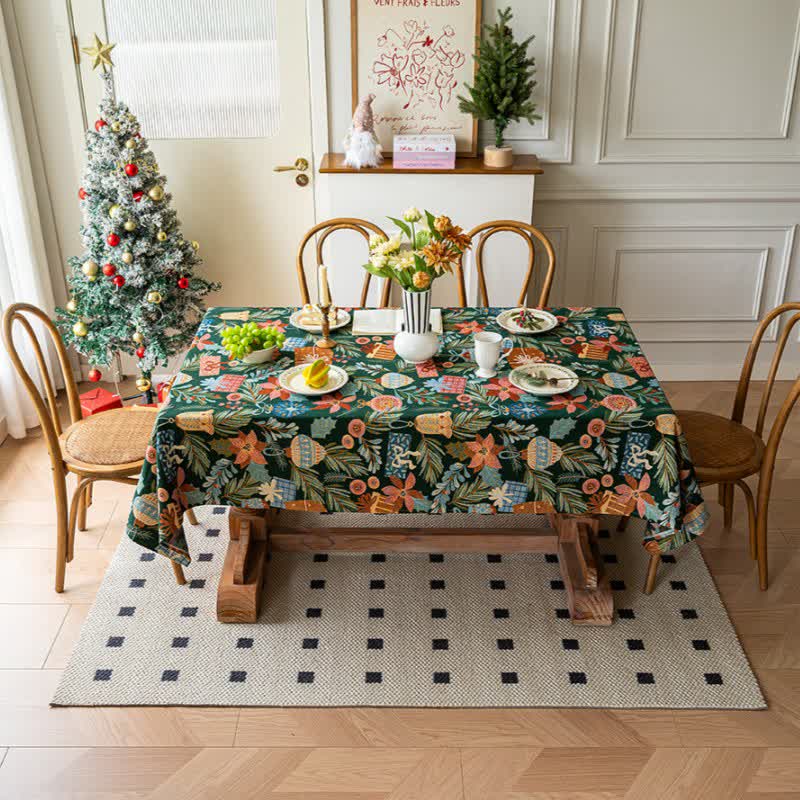 Plant & Floral Print Jacquard Tablecloth