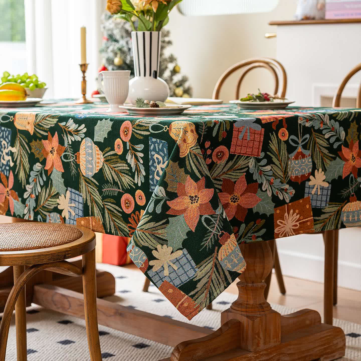 Plant & Floral Print Jacquard Tablecloth