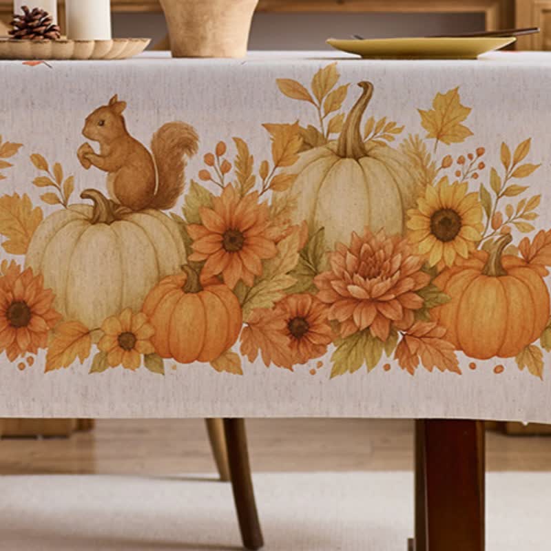 Sunflower Pumpkin Harvest Waterproof Tablecloth