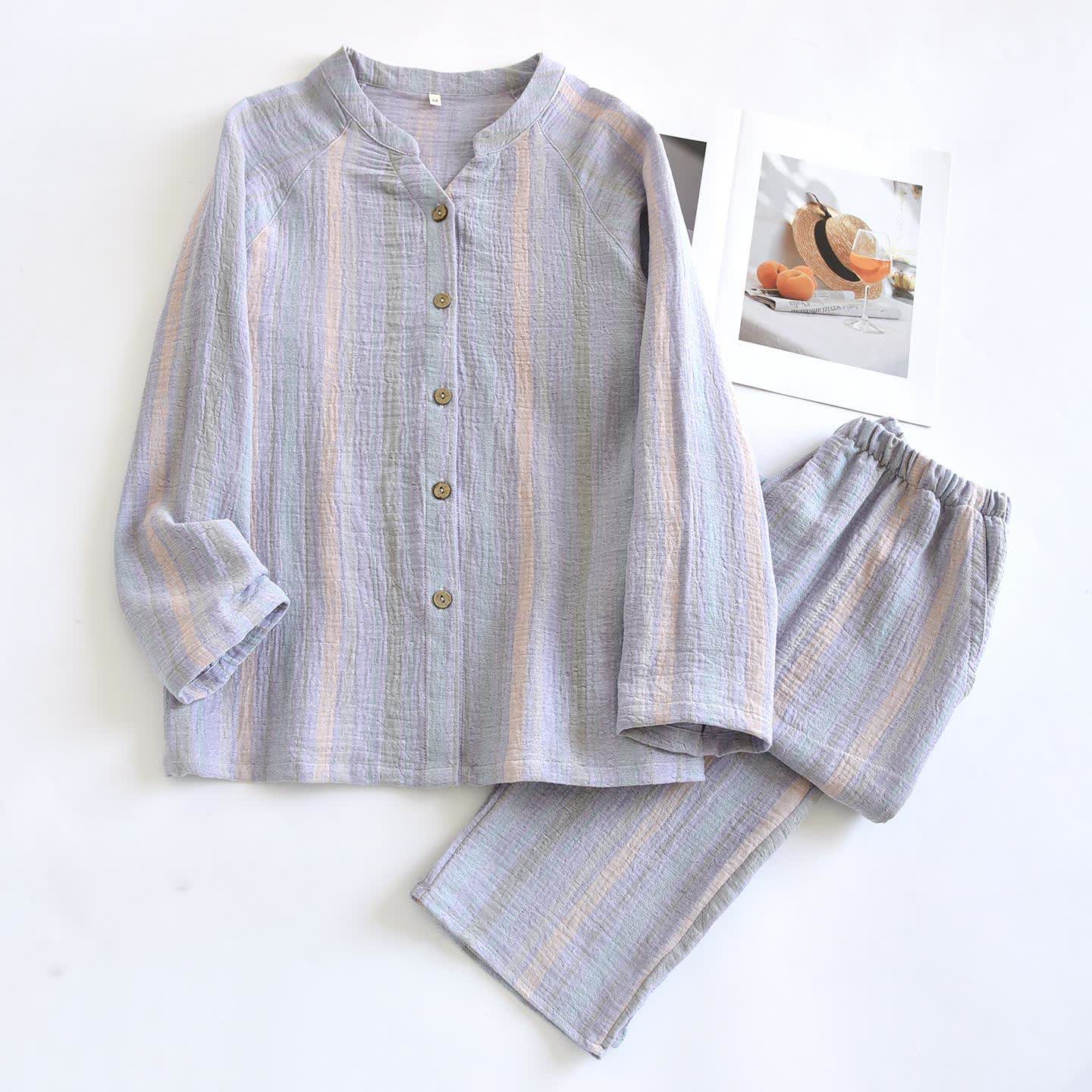 Striped Cotton Gauze Loungewear Set
