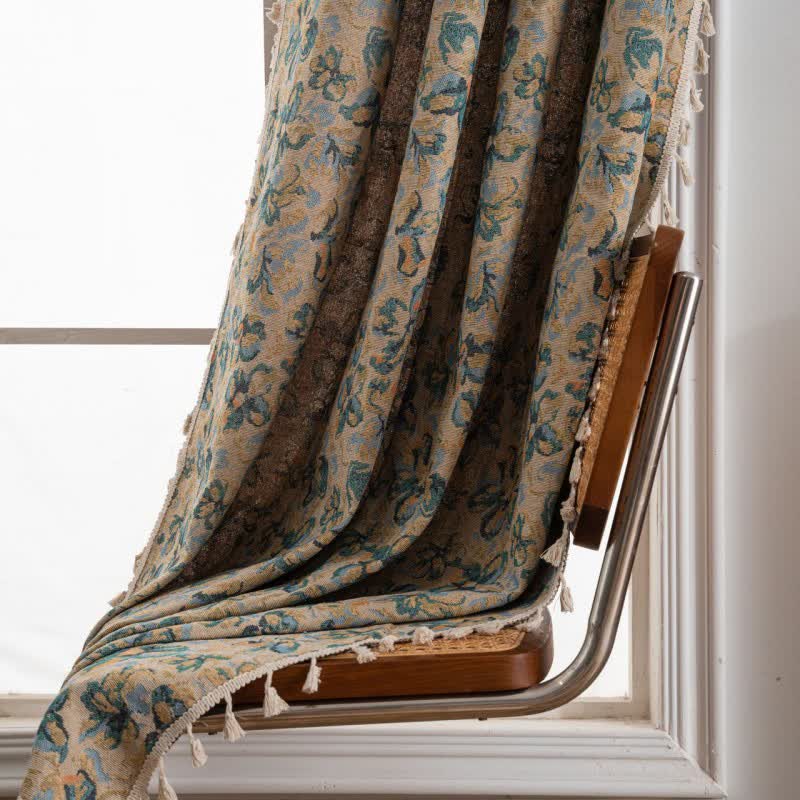 Rustic Blue Floral Light Filtering Curtain