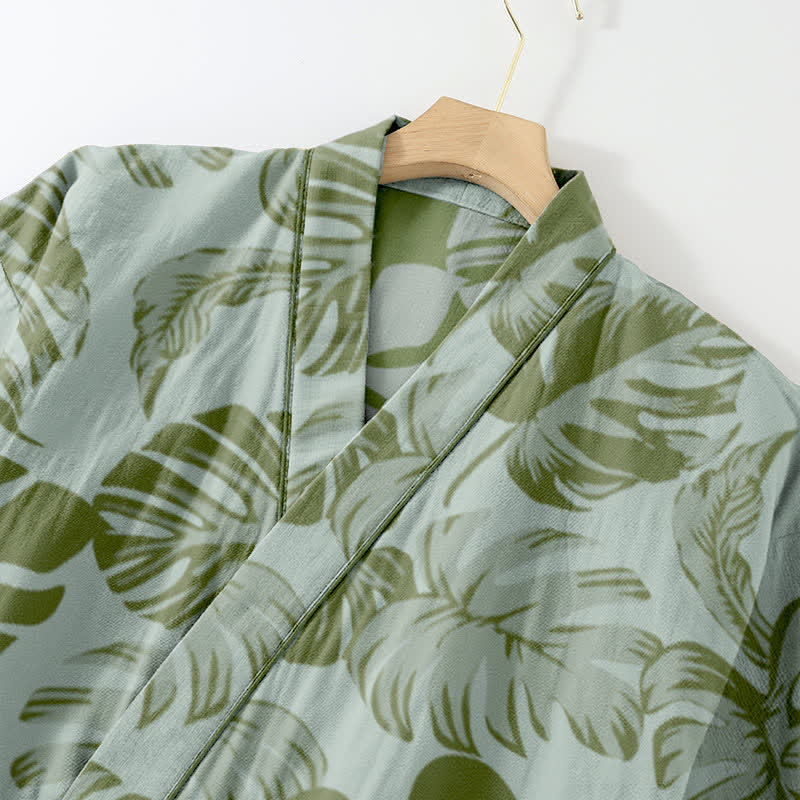 Monstera Cotton Gauze Kimono Loungewear Set