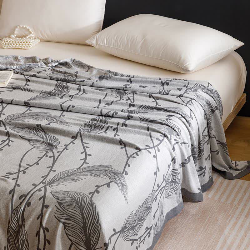 Grey Leaf Print Cooling Bedspread