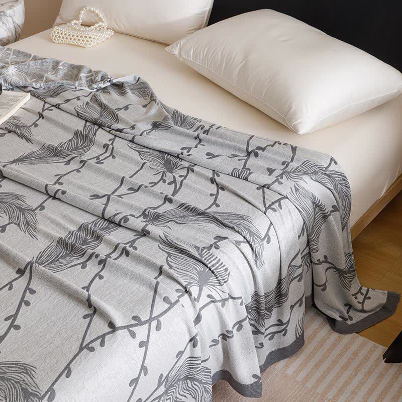 Grey Leaf Print Cooling Bedspread