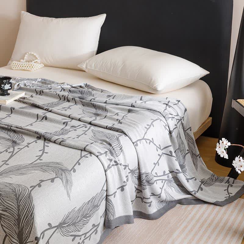 Grey Leaf Print Cooling Bedspread