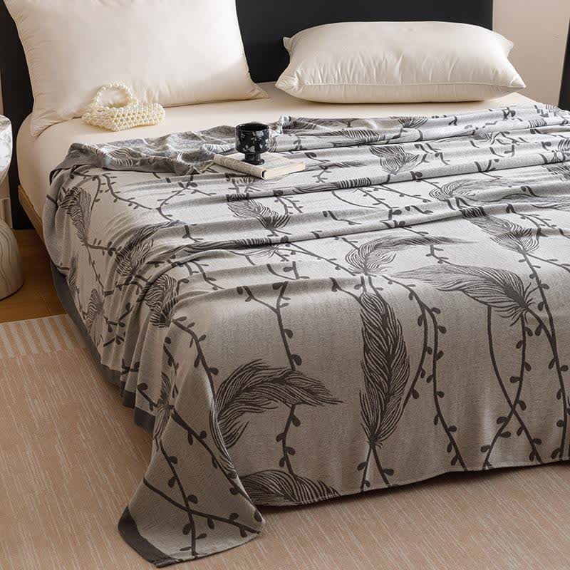 Grey Leaf Print Cooling Bedspread
