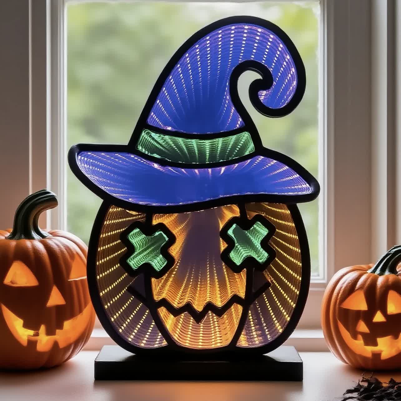 Halloween Infinity Lights Pumpkin with Hat