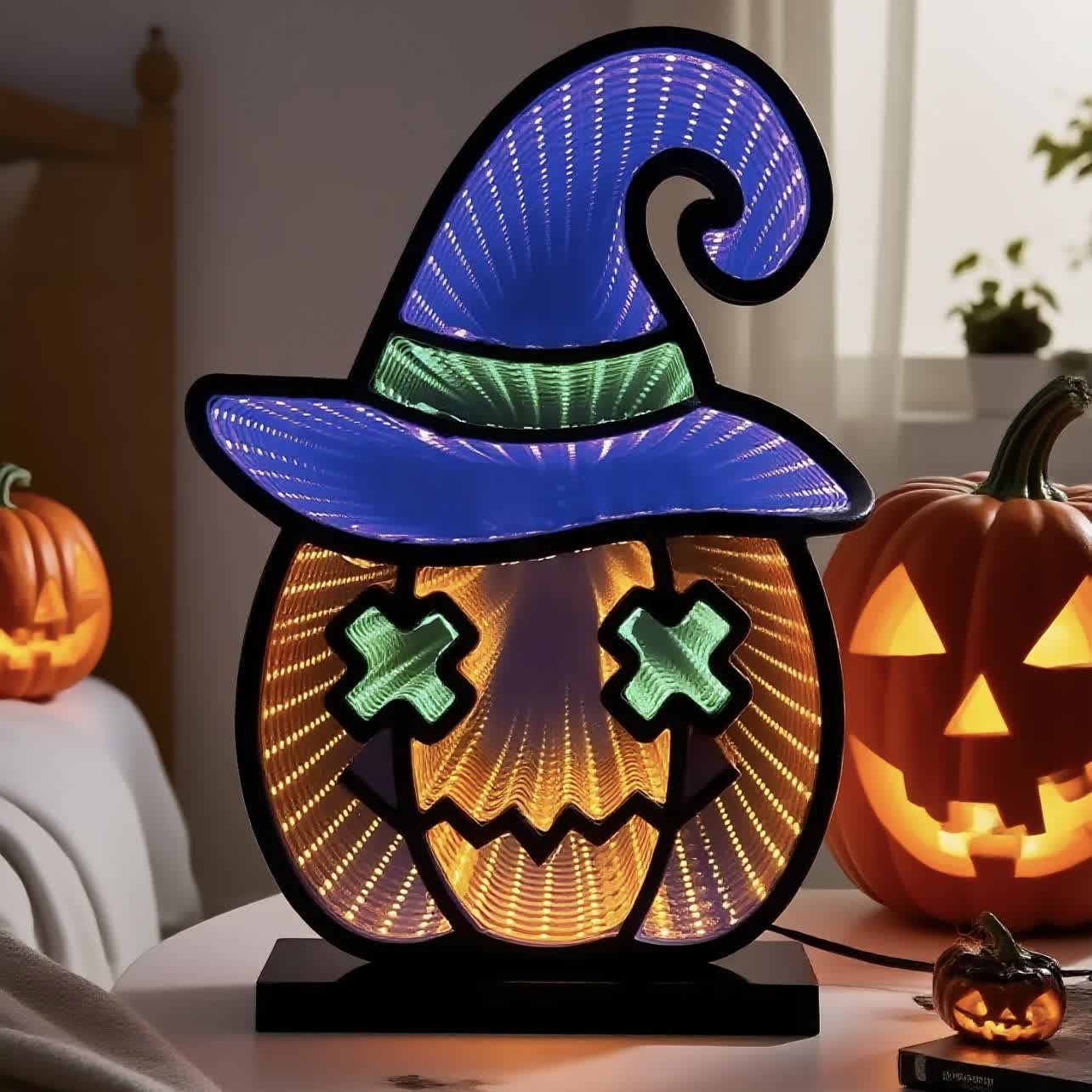 Halloween Infinity Lights Pumpkin with Hat