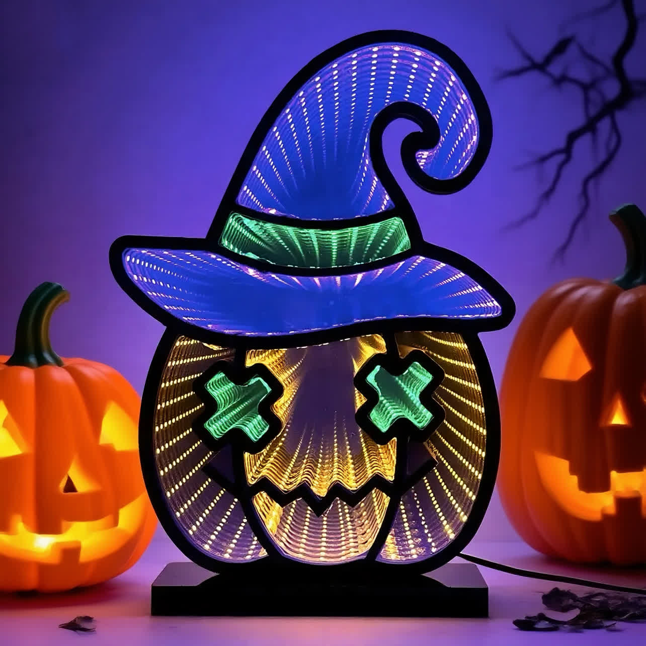 Halloween Infinity Lights Pumpkin with Hat