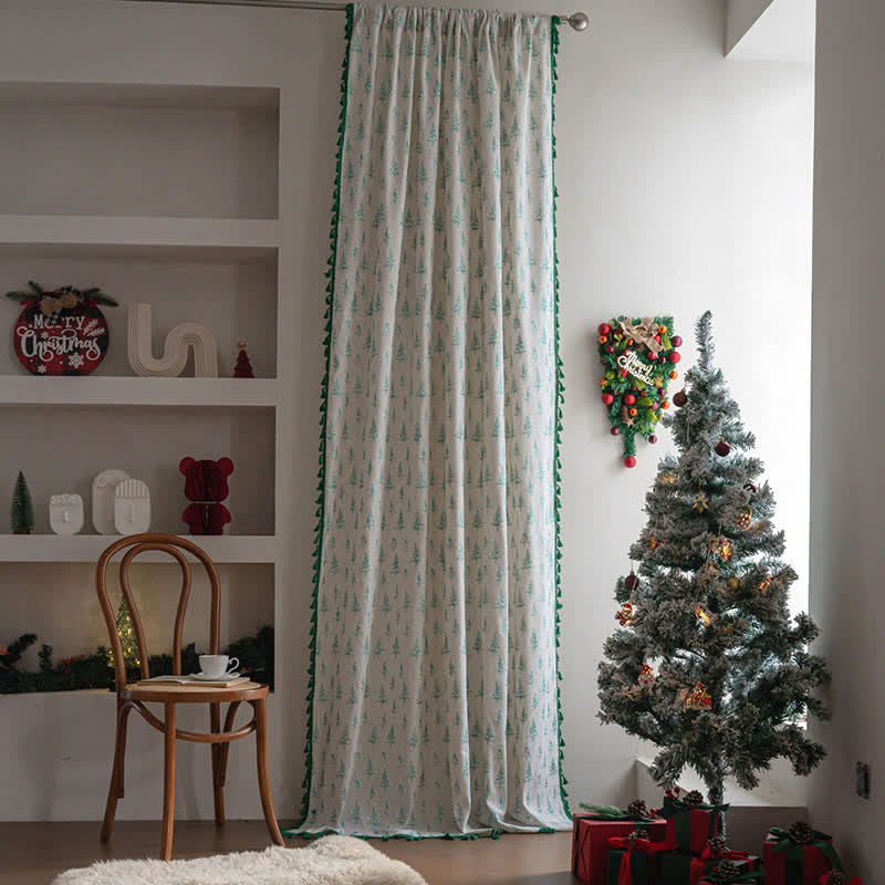 Green Fir Tree Print Curtain