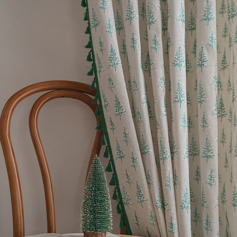 Green Fir Tree Print Curtain