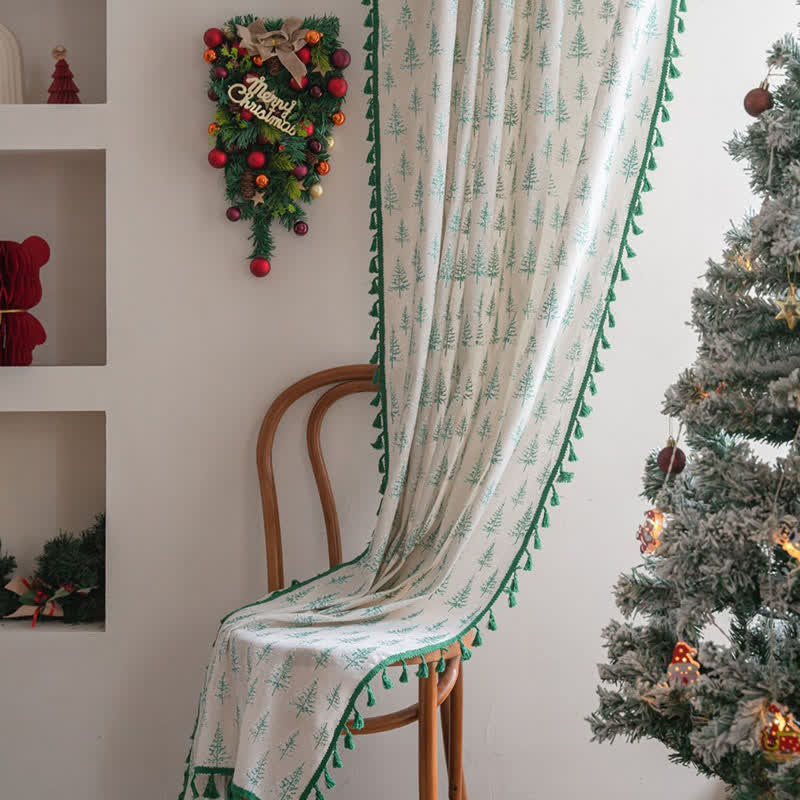 Green Fir Tree Print Curtain