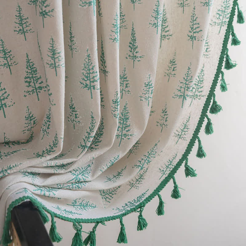 Green Fir Tree Print Curtain