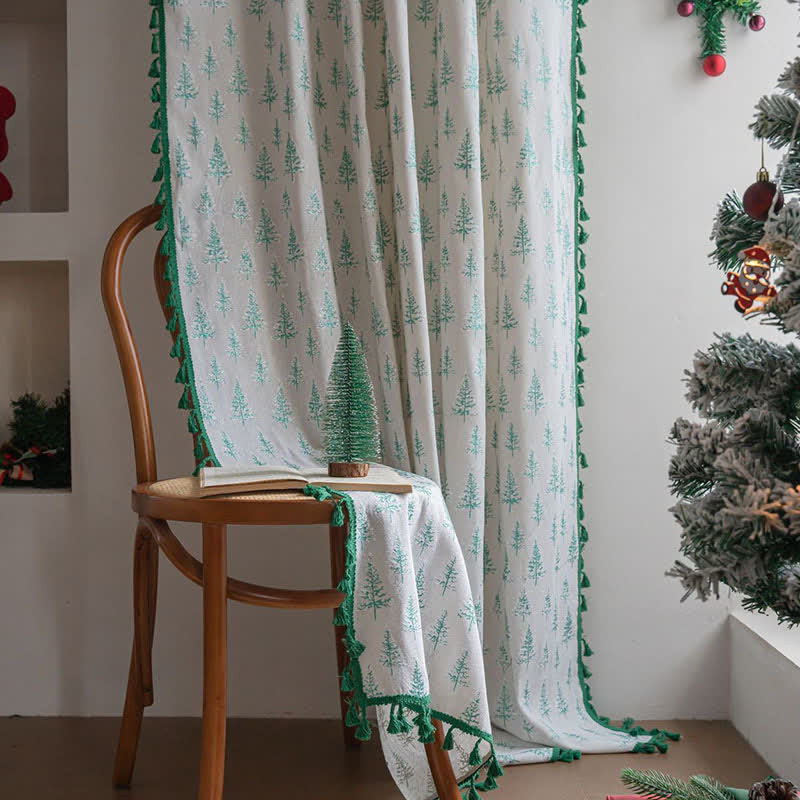 Green Fir Tree Print Curtain