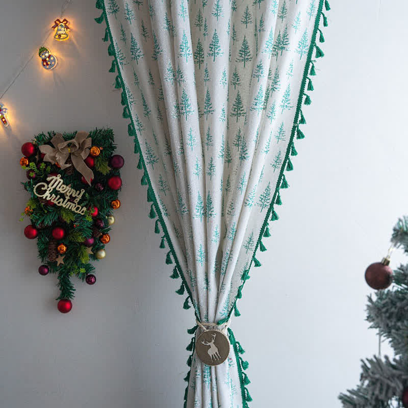 Green Fir Tree Print Curtain