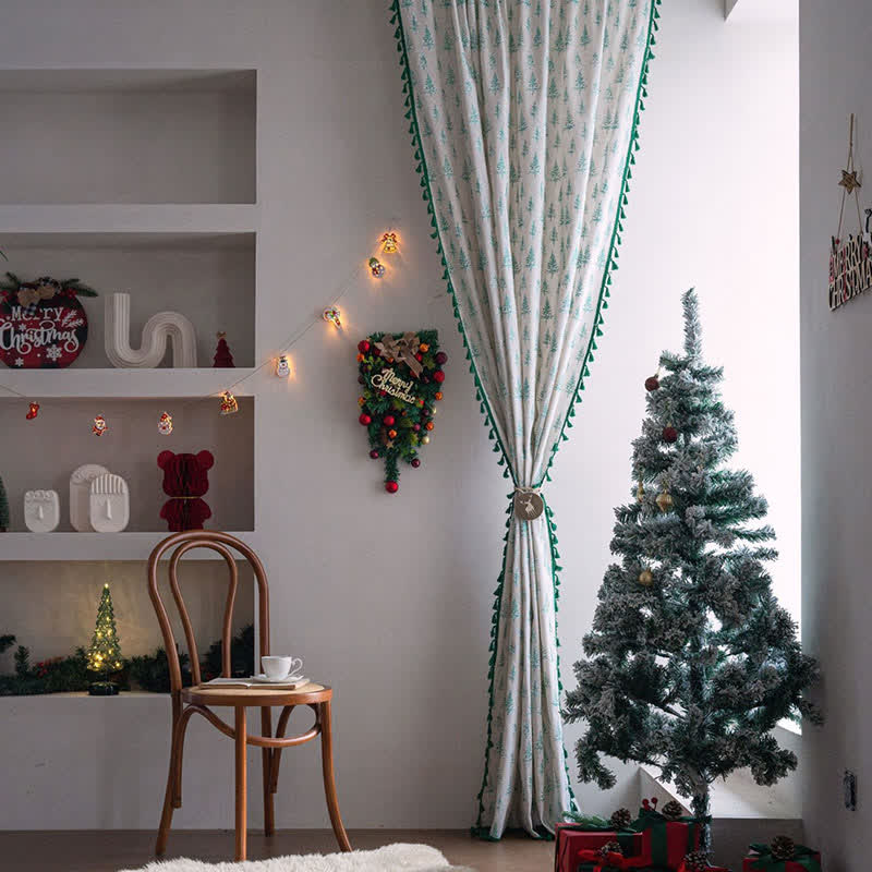 Green Fir Tree Print Curtain