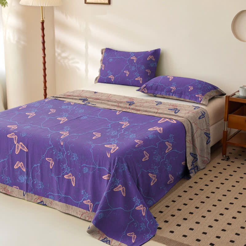 Nature-inspired Butterfly Cotton Sheet Bedspread