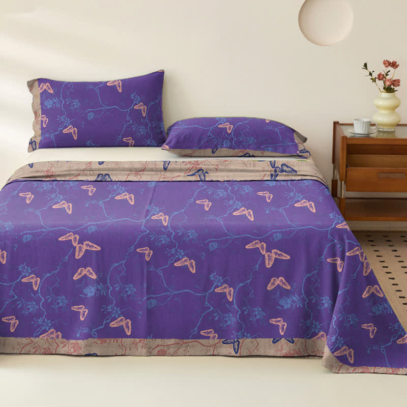 Nature-inspired Butterfly Cotton Sheet Bedspread
