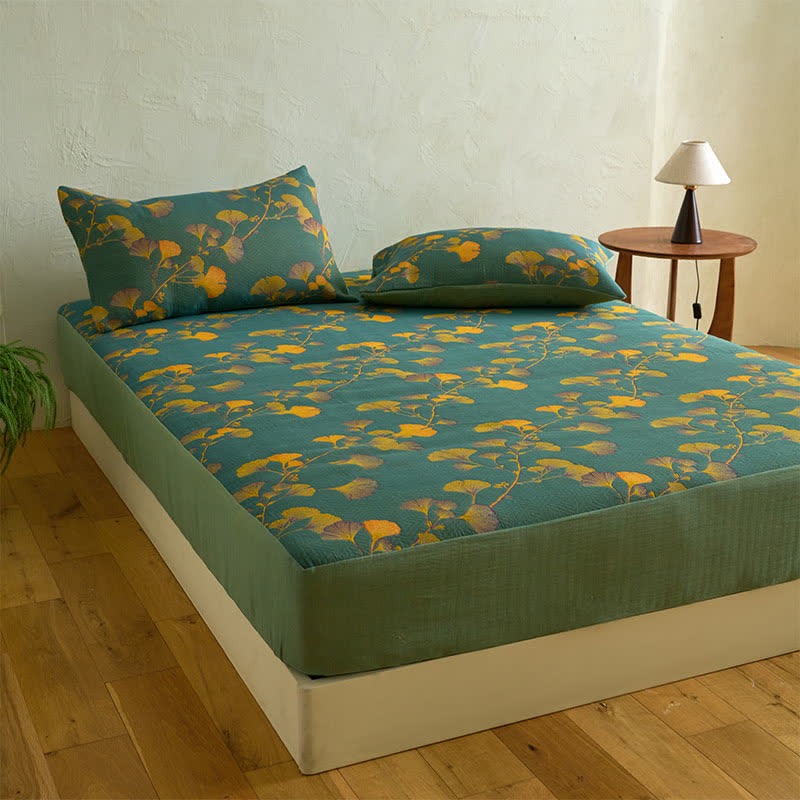 Large Ginkgo Leaf Cotton Fitted Sheet