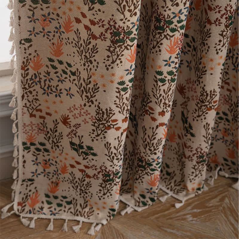 Nature-inspired Leaf Jacquard Tassel Curtain
