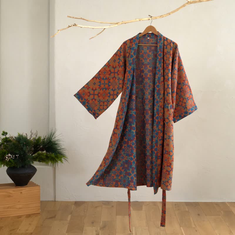 Retro Geometric Pattern Cotton Kimono Robe