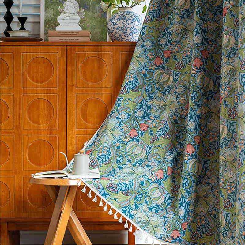 Vintage Lily Print Tassel Curtain