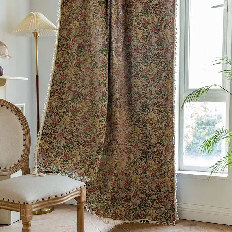Painterly Vintage Floral Tassel Curtain