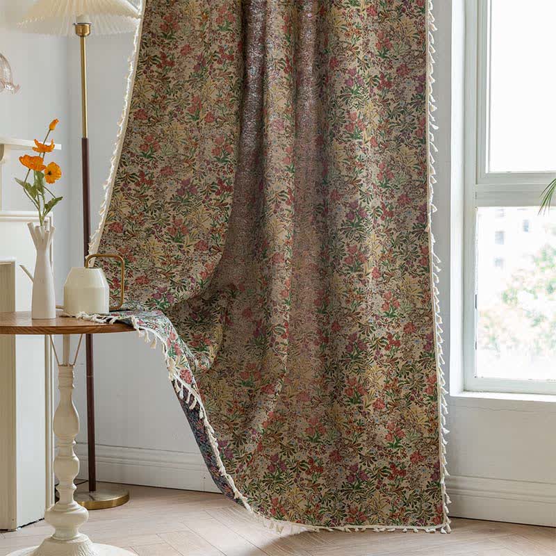 Painterly Vintage Floral Tassel Curtain