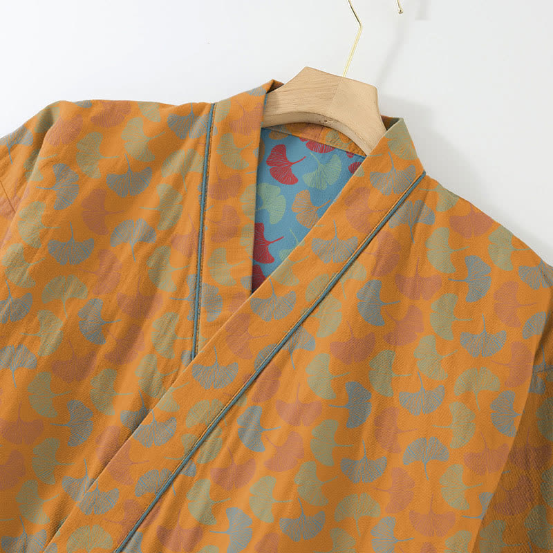 Ginkgo Leaf Cotton Kimono Loungewear Set