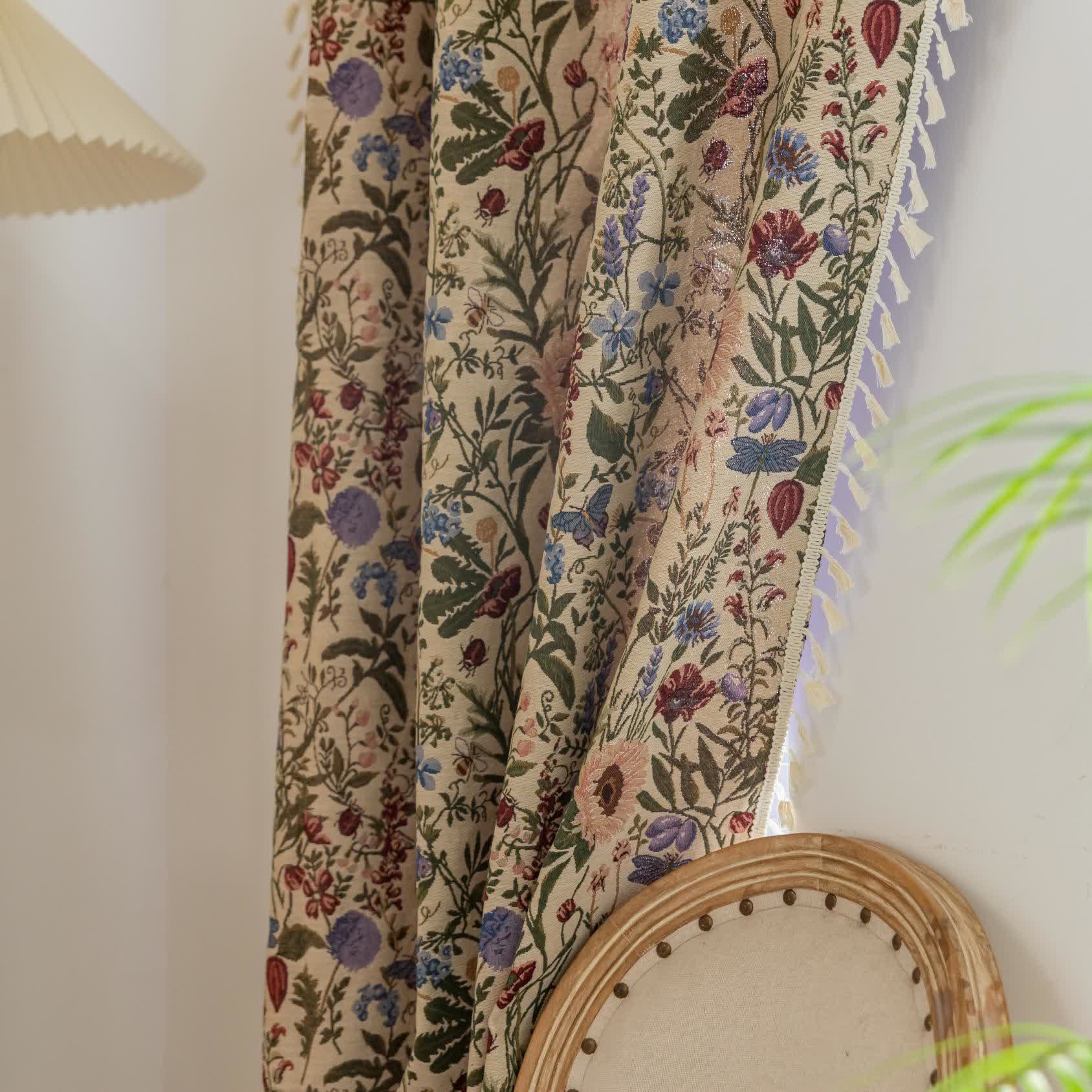 Painterly Dahlia Floral Tassel Curtain