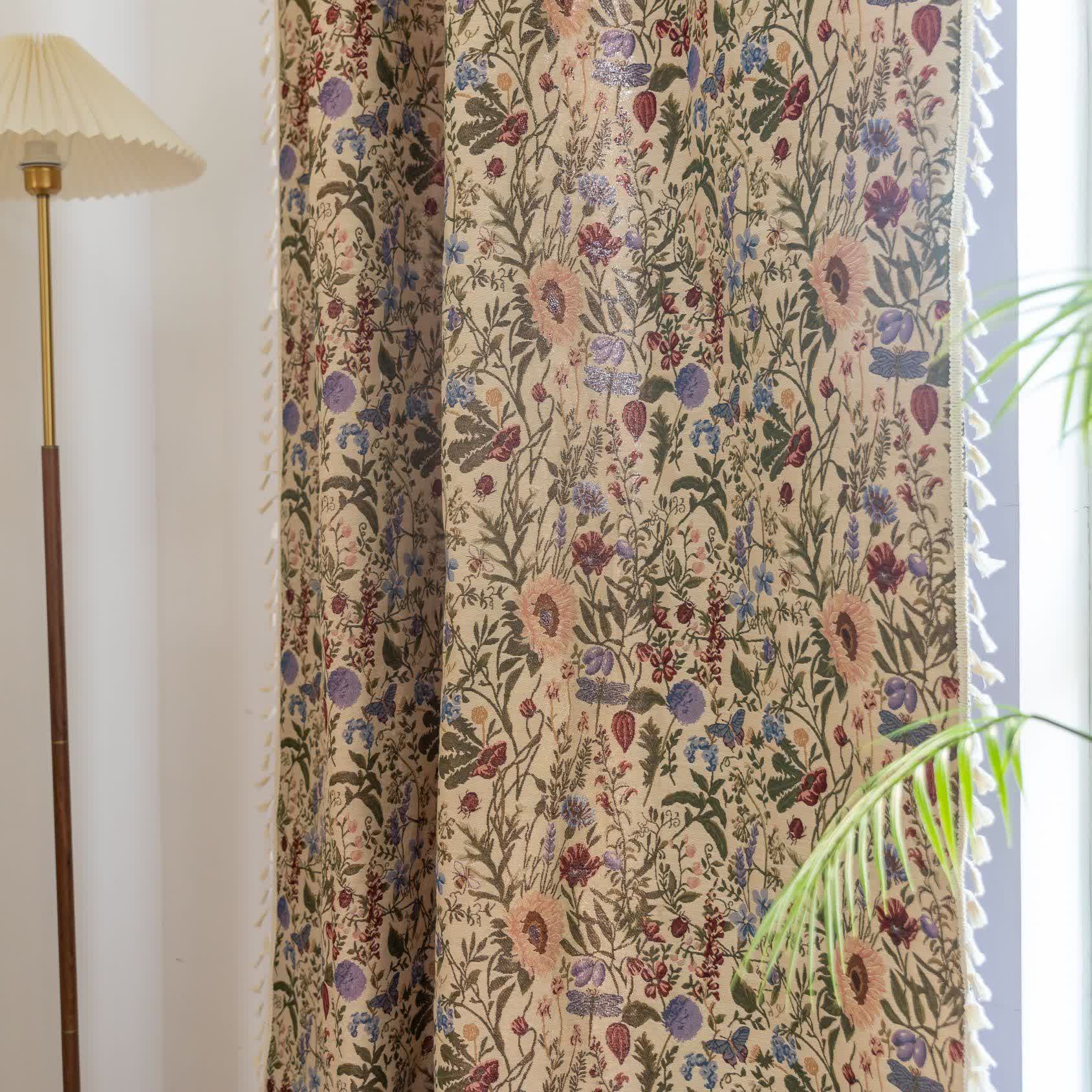 Painterly Dahlia Floral Tassel Curtain