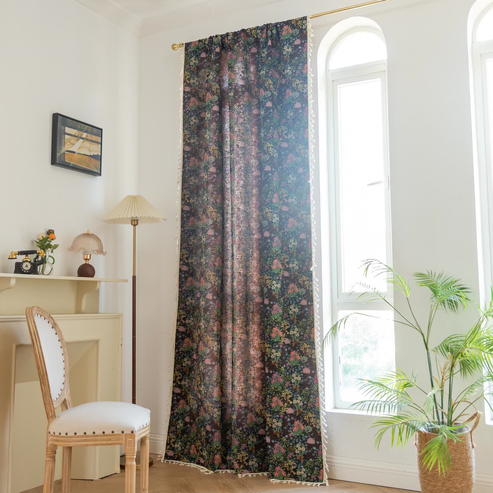 Retro Floral Branch Leaf Tassel Curtain