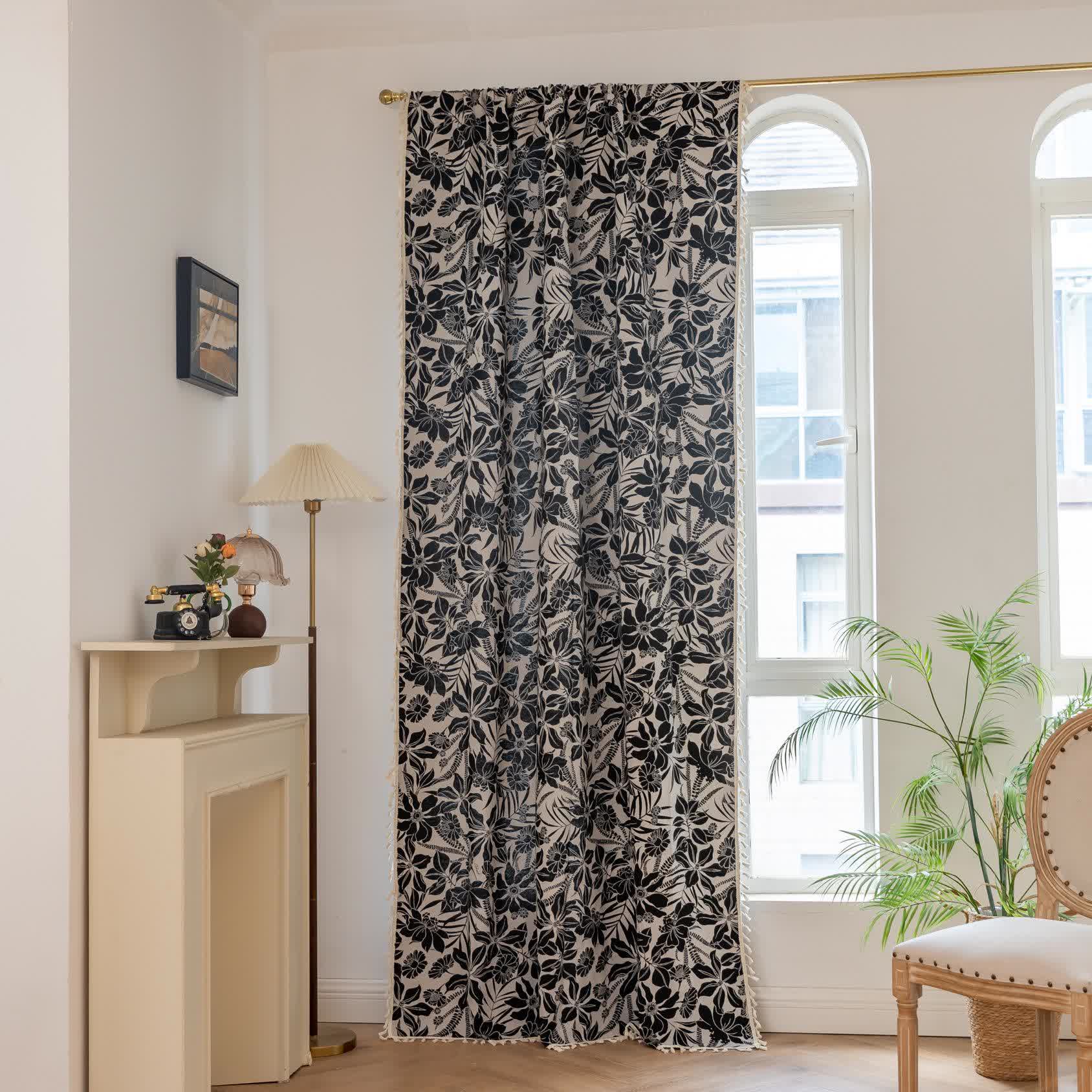 Vintage Black Floral Tassel Curtain