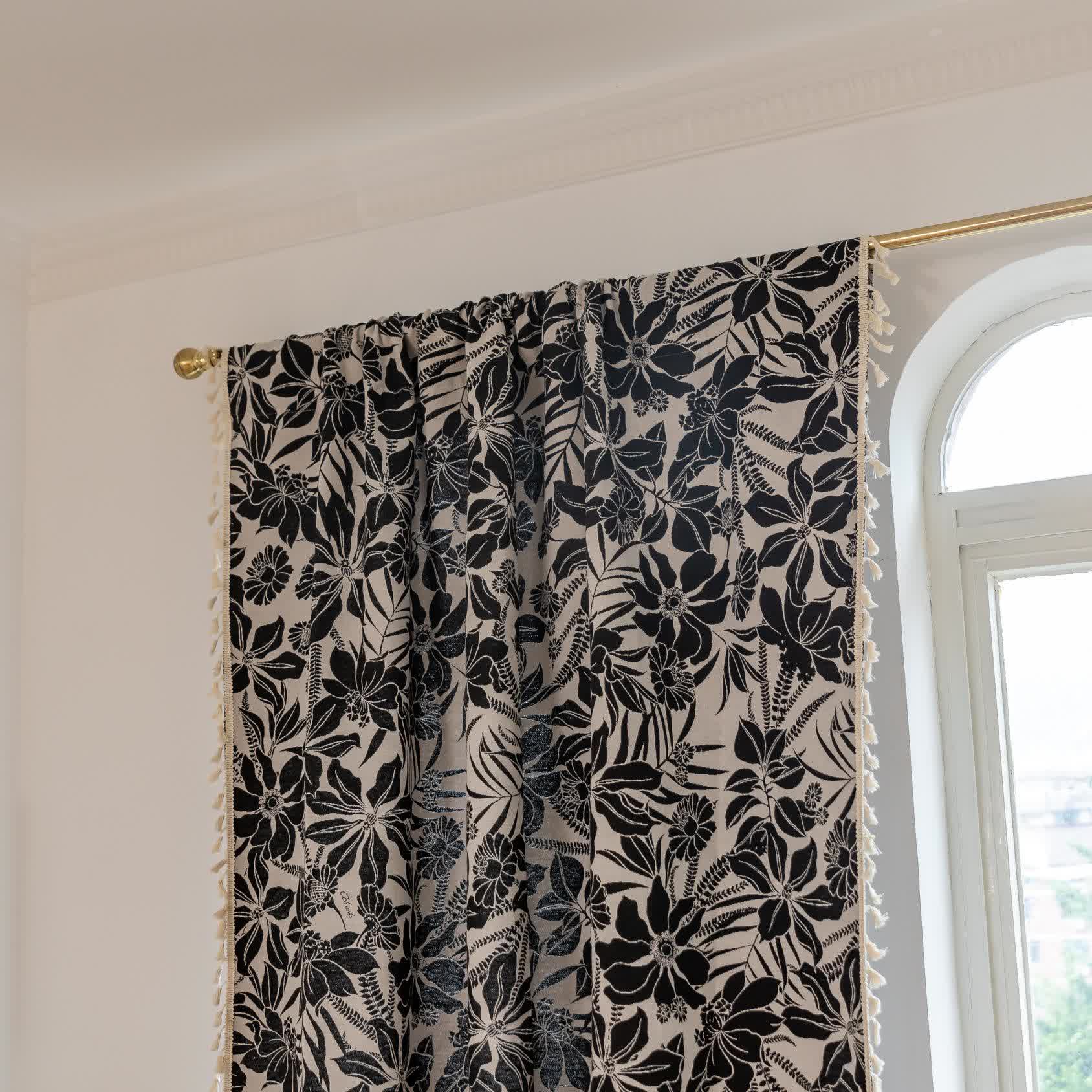 Vintage Black Floral Tassel Curtain