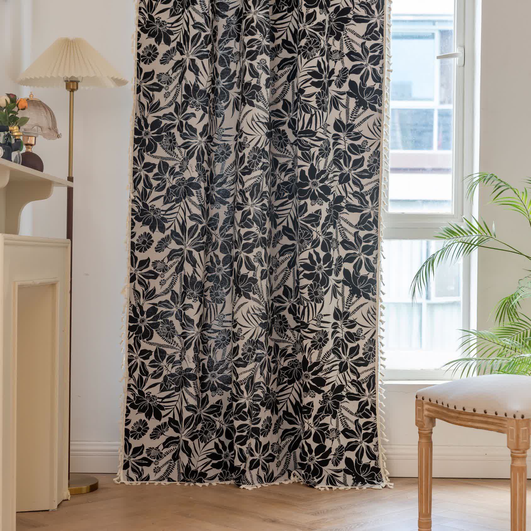 Vintage Black Floral Tassel Curtain