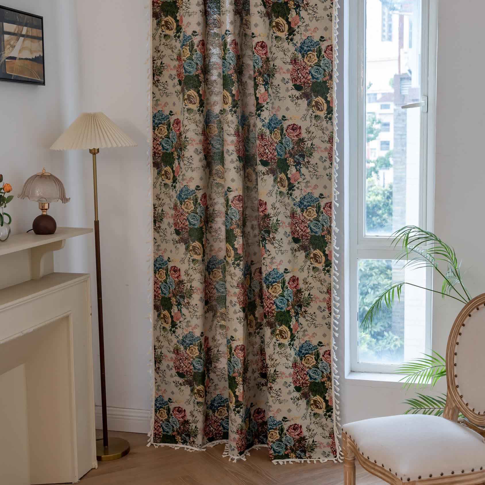 Retro Colorful Rose Tassel Curtain