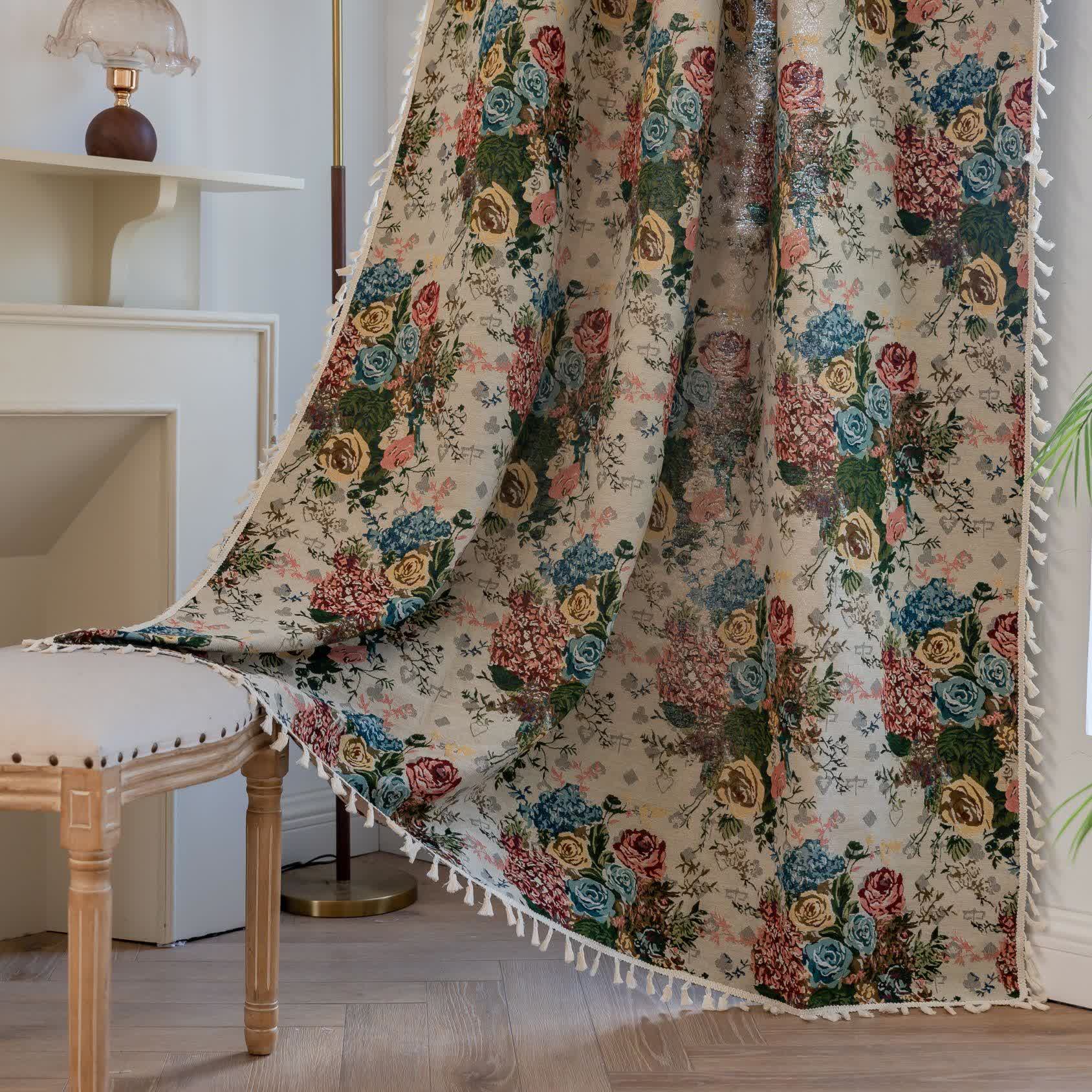 Retro Colorful Rose Tassel Curtain