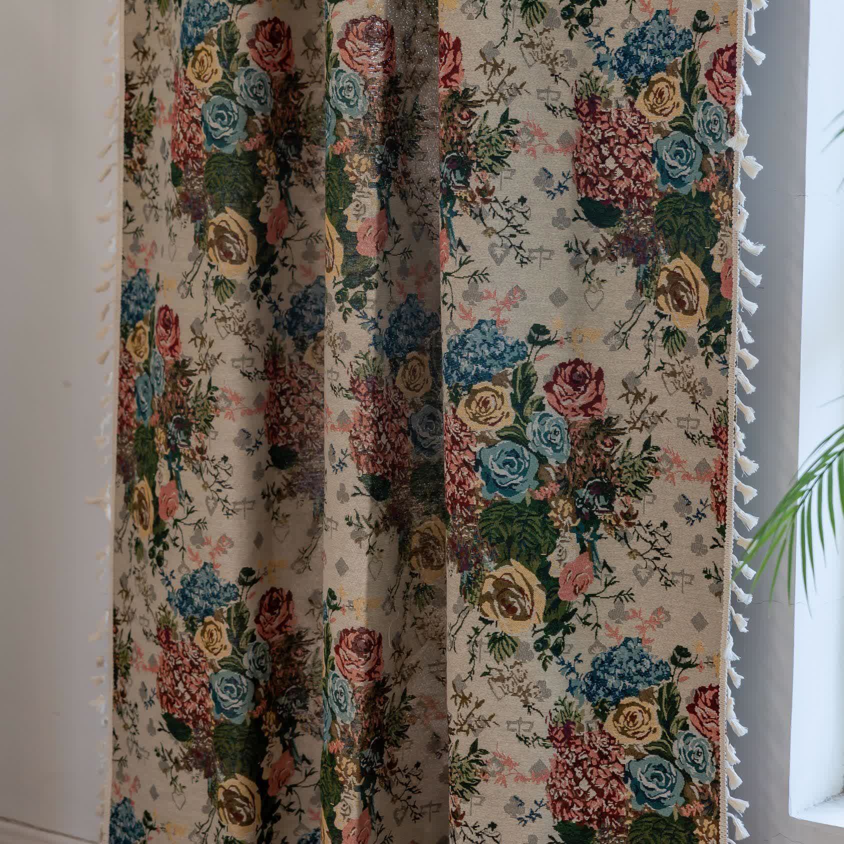Retro Colorful Rose Tassel Curtain